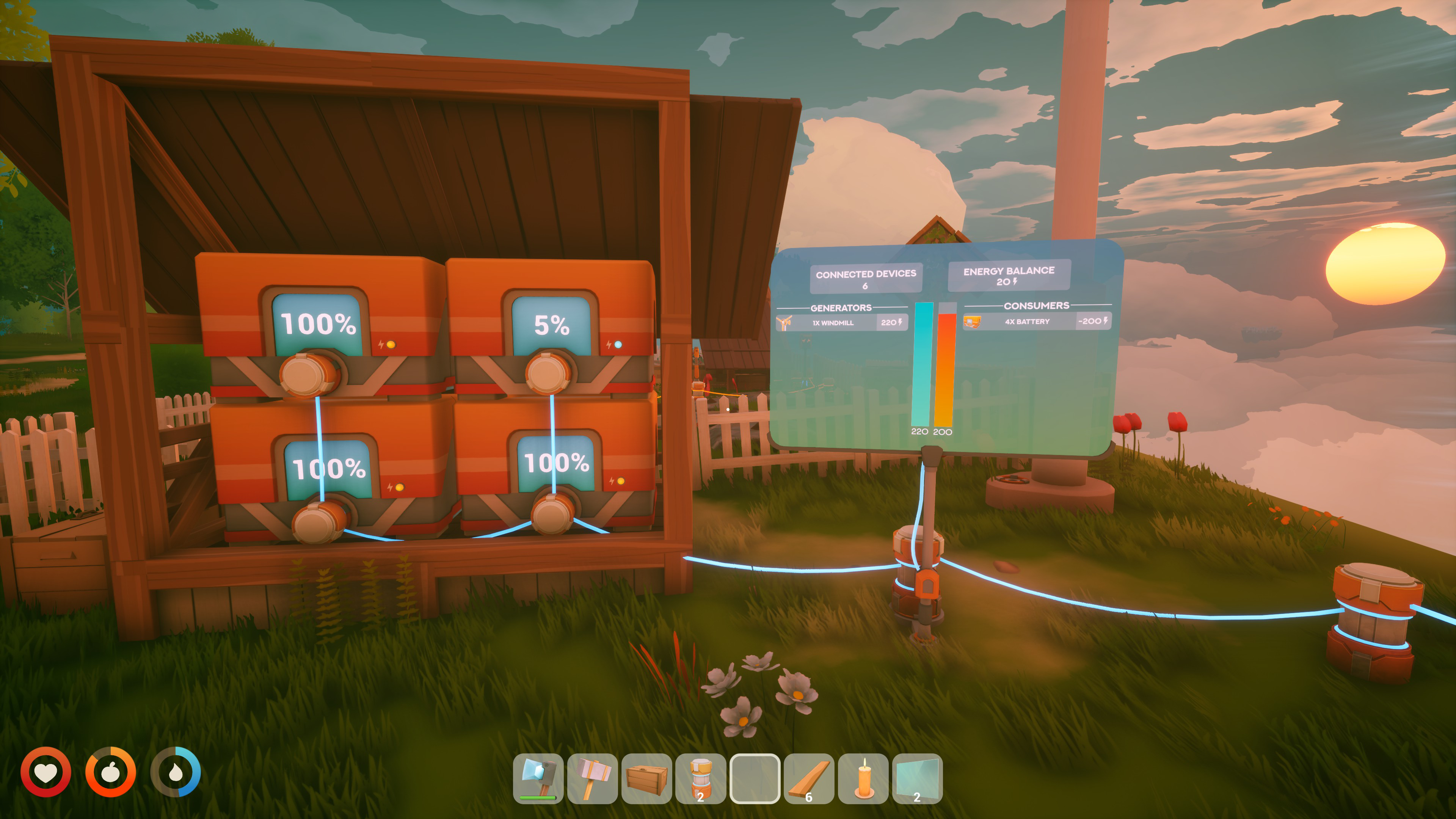 Solarpunk battery and energy balance interface